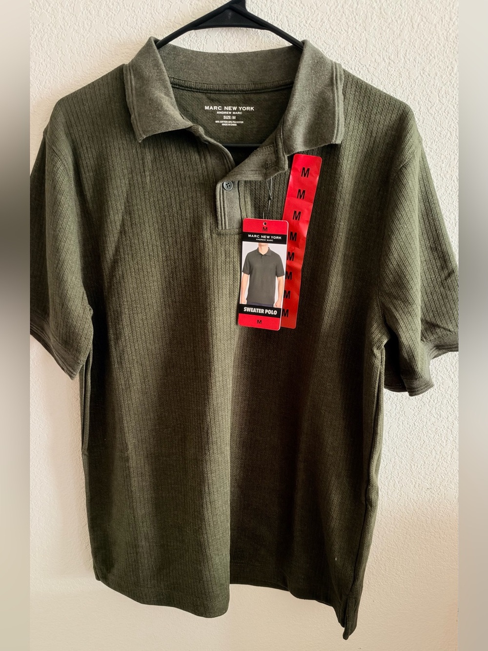 Marc New York Olive Green Ribbed Sweater Polo